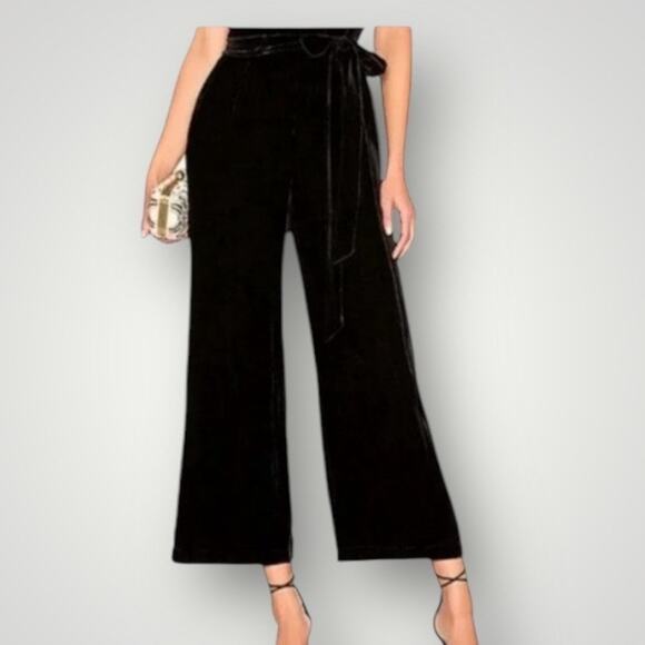 L'AGENCE Bobby Size 2 Velvet Wide Leg Paperbag Pants Black Belted Tie Waist NWT - Picture 12 of 12